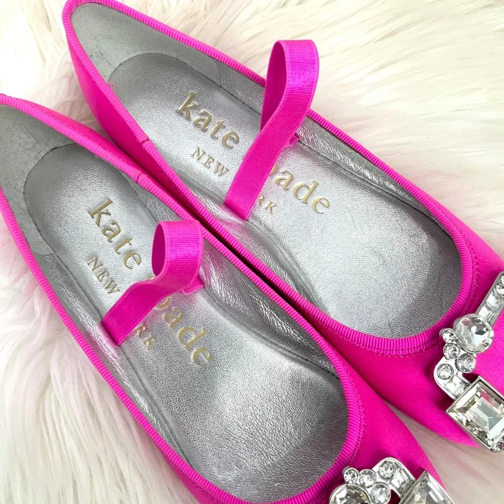 NEW Kate Spade Renata Hot Pink Satin Jewel Embellished Mary Jane Ballet Flats 5